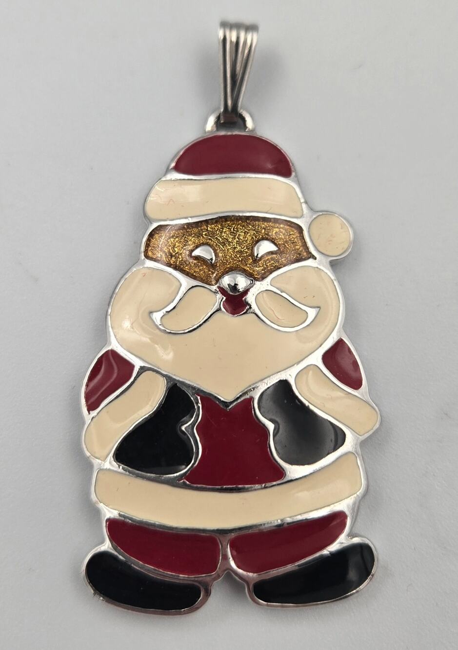 Vintage Wallace Silversmiths Pewter Santa Claus Christmas Pendant Pewter Enamel